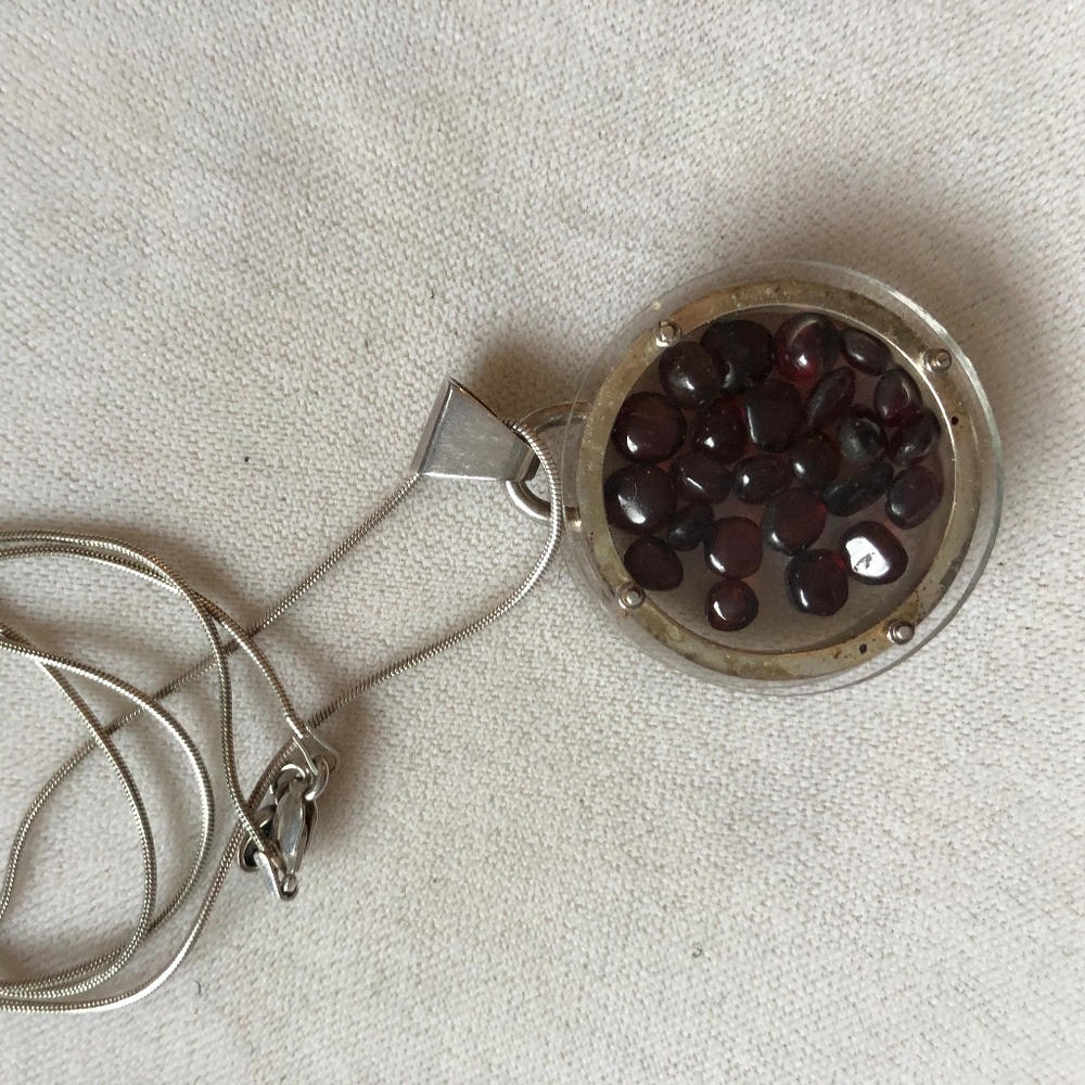 Unique garnet and silver necklace